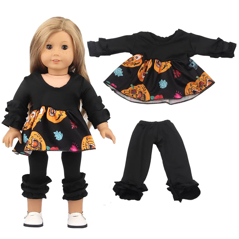Halloween Doll Clothes Festival Pumpkin, Skeleton Costumes For 18 Inch American&43cm Baby New Born,OG,Life Girl Doll Accessories