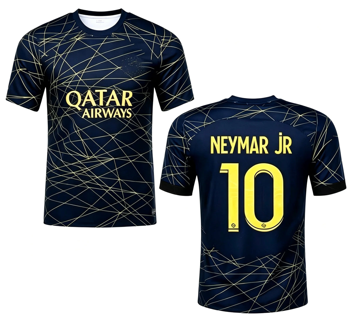 Paris Saint Germain Men's Black Gold Football Jersey, Neymar Size 10, Quick Drying Short Sleeved, Football T-Shirt