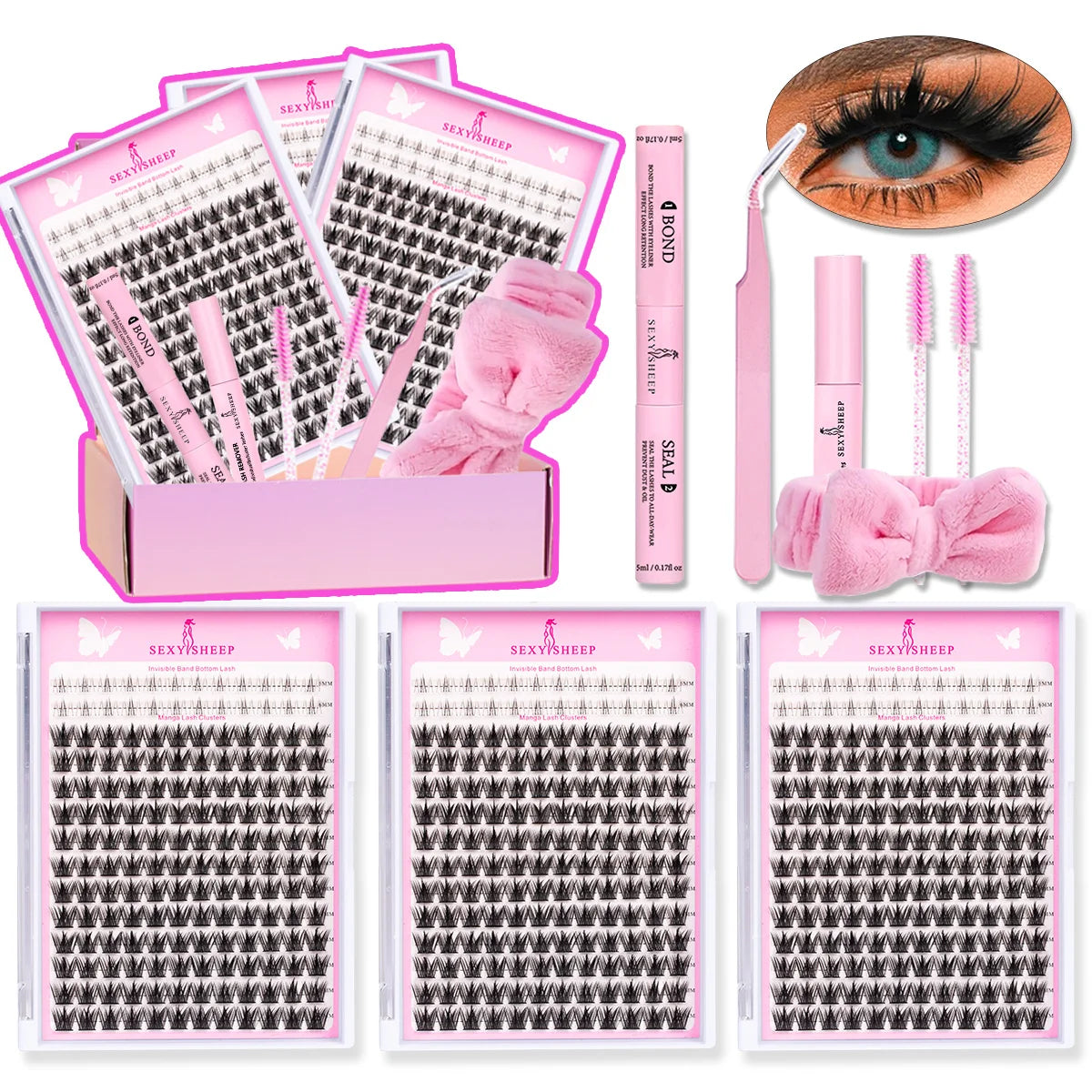 Lashes Clusters Kit Natural Look with Bottom Eyelash Wispy Individual Lash Mix Length with Bond&Seal Makeup Tools