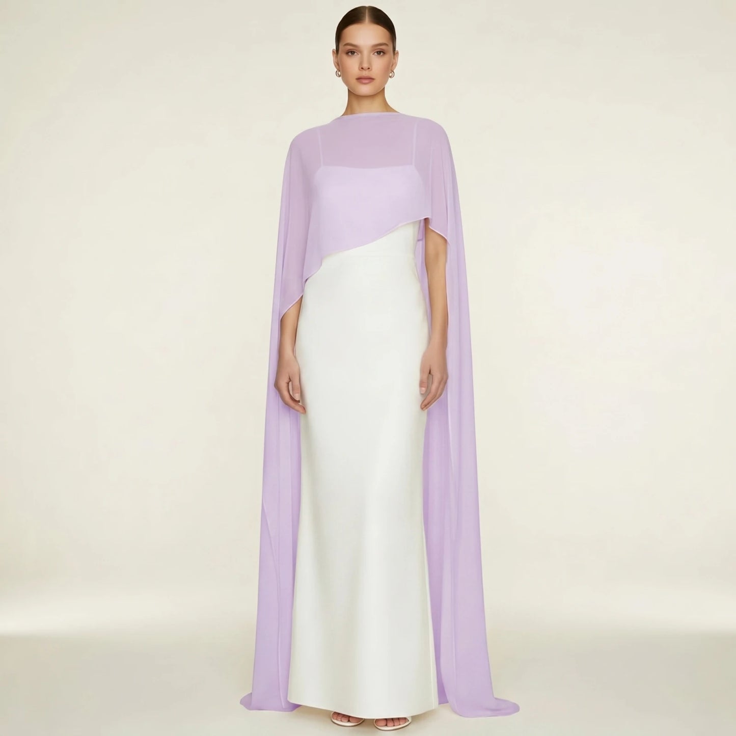 Women Chiffon Long Cape High Low Flowy Poncho Sheer Mesh Shawl and Wraps for Evening Dress Wedding Cover Up Capelet