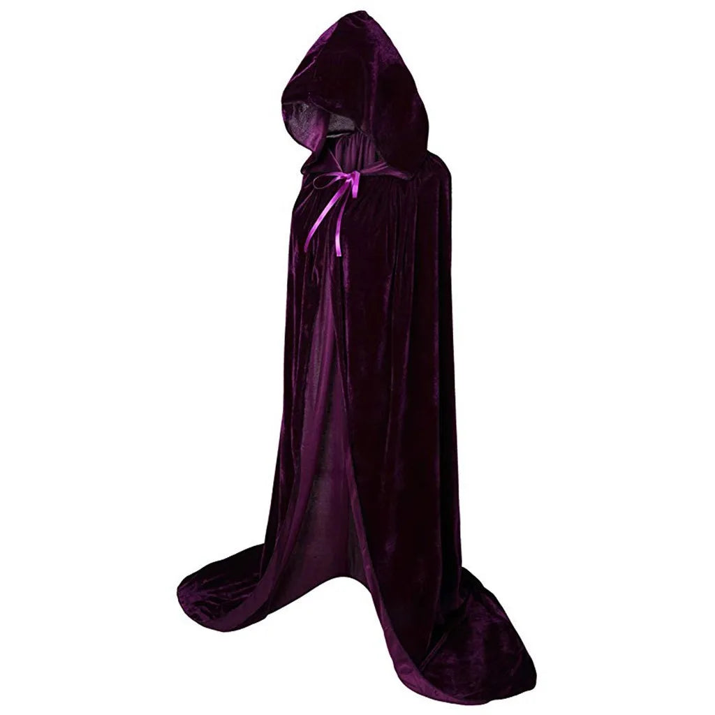 Halloween Costume Unisex Cosplay Death Cape Long Hooded Cloak Wizard Witch Medieval Cape S-Xl Black White Red Coffee Blue
