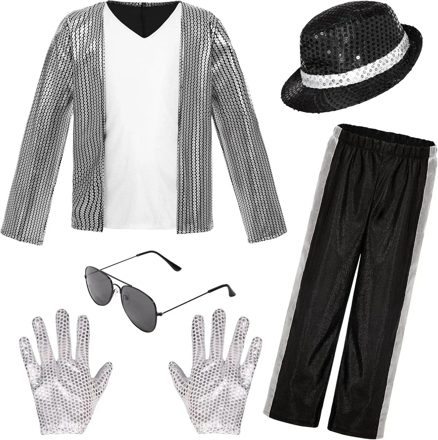 Kids Boys Michael Jackson Cosplay Costume With Accessories King Of Pop 80s Outfit Halloween Carnival Dance Fancy Dress Up