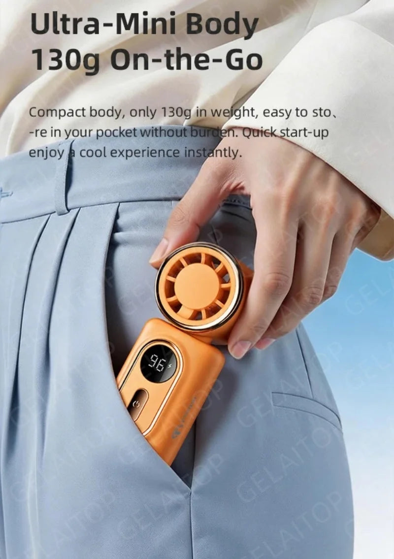 Lady's Mini Fan Handheld Small Portable Fan Cooling Turbo 5 Speeds 3000mAh LED Display 180° Rotatable Clip Rechargeable Fans