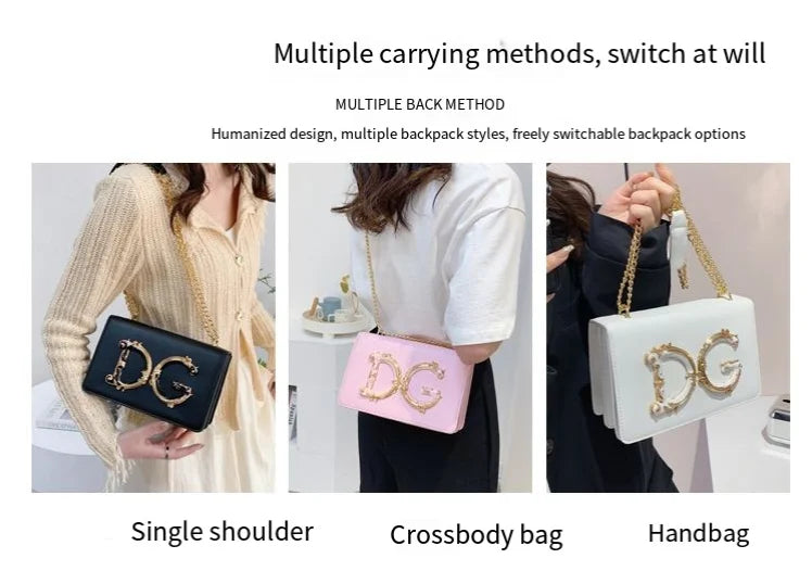 Trendy Letter Logo Chain Bag for Women 2025 - Cute Small Shoulder Sling Purse for Party, Date, Shopping - Black Fashion Handbag