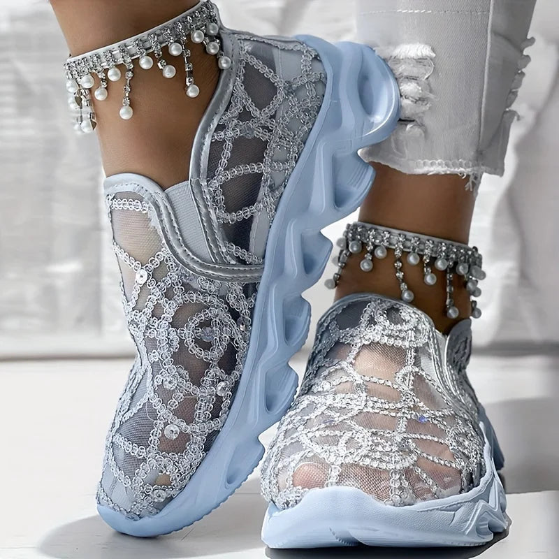 Women Sneakers New Lace Flats Platform Women Sport Shoes Women Mesh Breathable Sneakers Summer New Casual Running Shoes