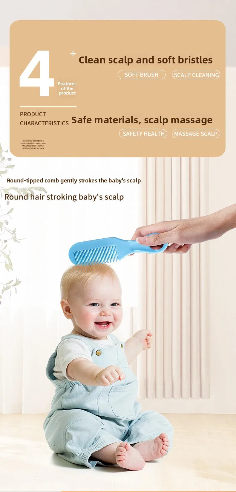 Newborn Safe Comb Brush Set: Gentle Grooming Kit for Baby Head Care, Anti-Cradle Cap with Massage Function, Bristles for Infants