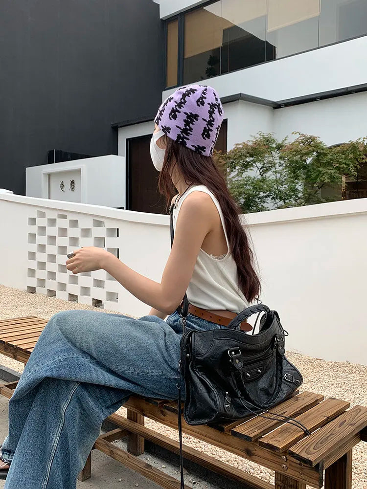 Luxury Designer City Motorcycle Shoulder Tote Bag for Women Large Capacity Autumn Winter Handbag Crossbody Stylish Women's Bag