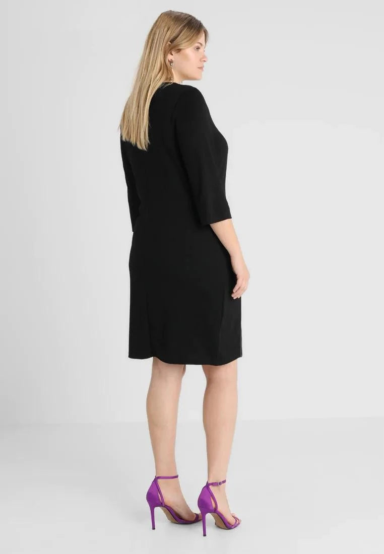 Plus Size Elegant Office Dress Women Quarters Sleeve Knee Length Solid Black Pu Dress Ladies Large Size Sheath Spring Dress 6XL