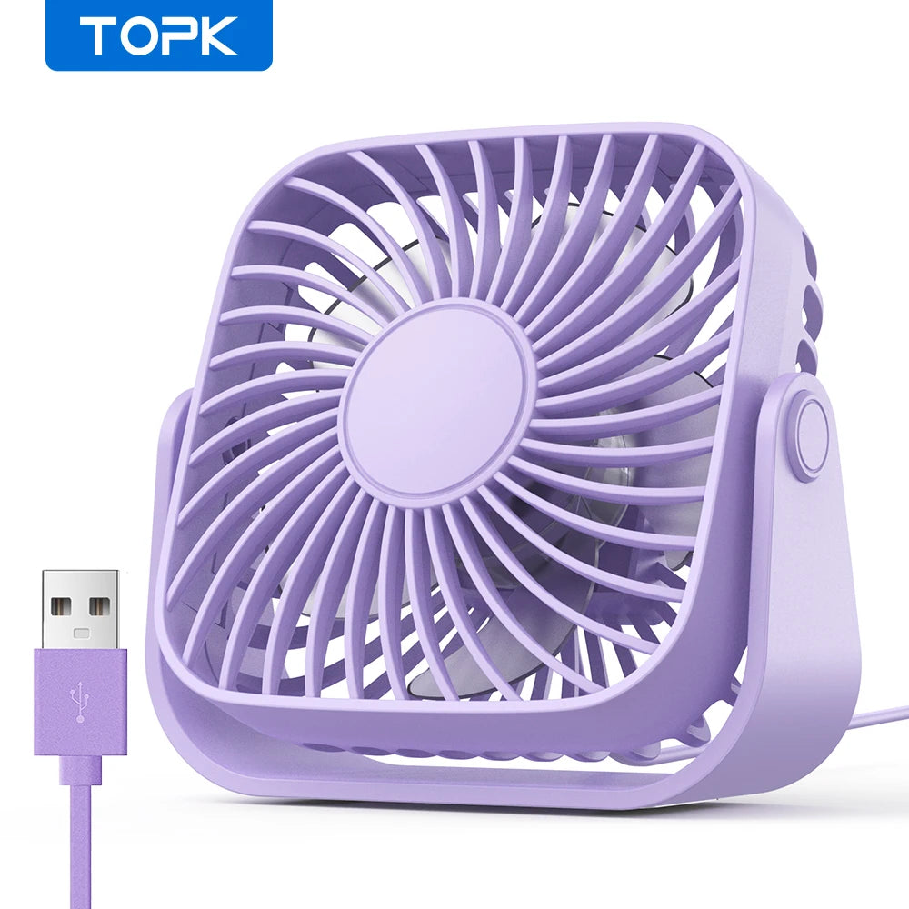 TOPK 4Inch USB Mini Portable Fan for Camping,3 Speeds Quiet Desk Table Personal Fan,360°Adjustment Standing fans for room Home