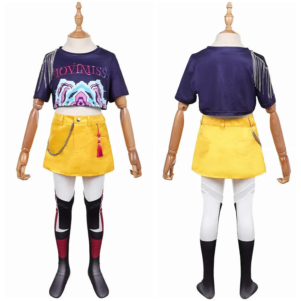 2025halloweenDémons enfants Mira Zoey Cosplay 2025 chasseurs Costume filles T-shirt jupe chaussettes tenues Roleplay Halloween