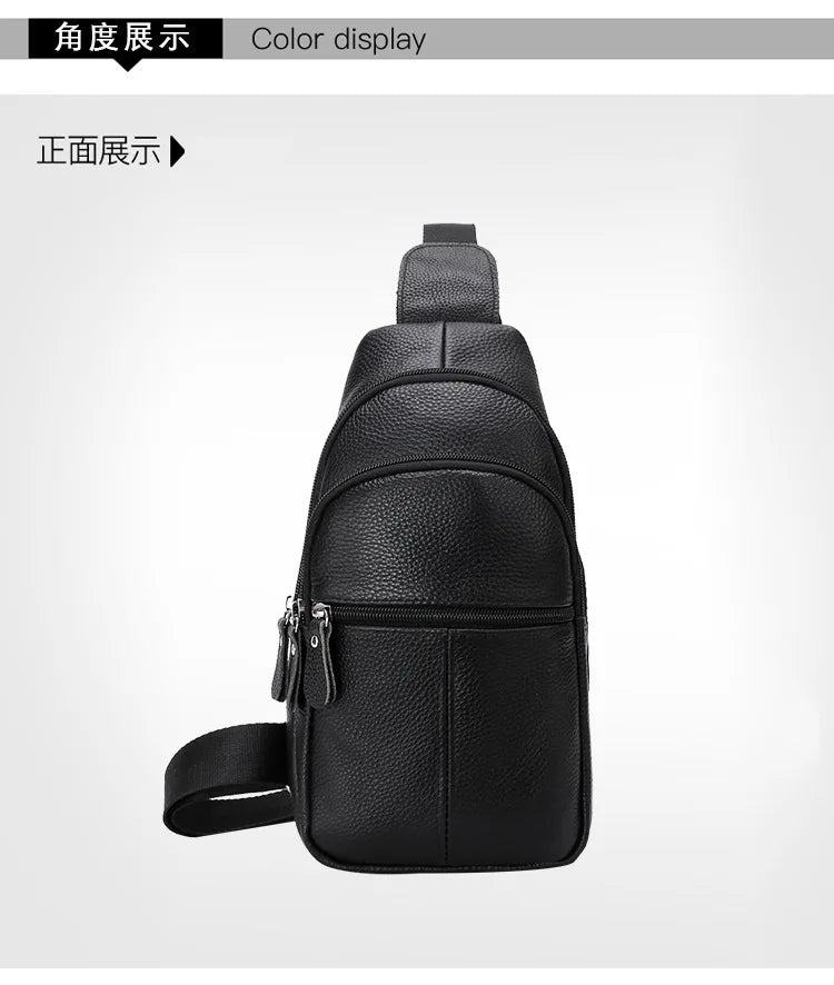 New Leather Chest Cover Layer Cowhide Business Men's Crossbody Bag with High-end Feel and Simple Chest Bag