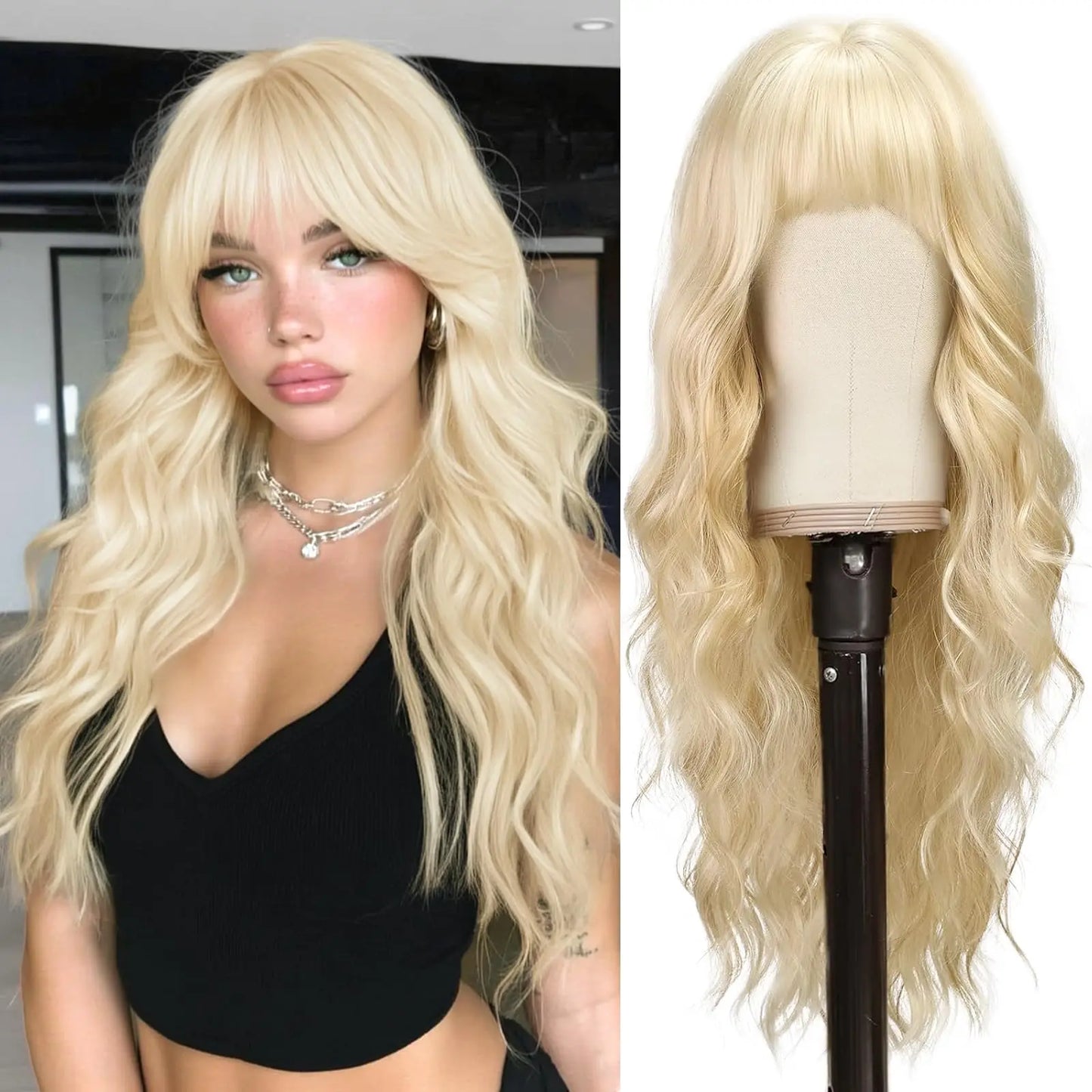 Black long curly hair synthetic wig for Halloween cosplay, costume party wig, high-temperature hair accessory
