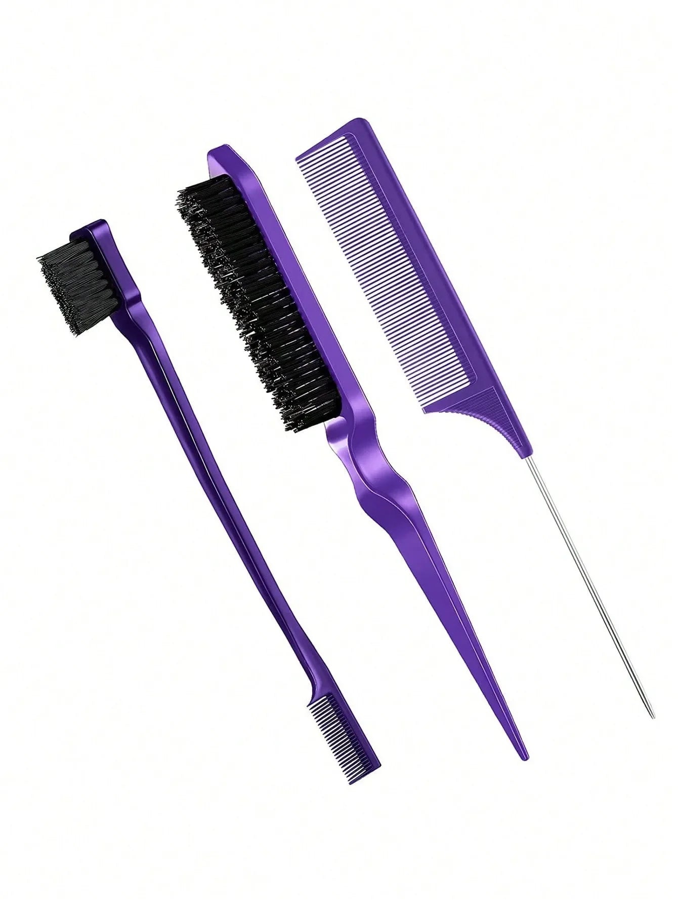 3pcs Styling Comb Set with Triple Tear Hair Brush Mouse Tail Comb Edge Brush, Salon Hair Styling Tool Special for Real Hair Wigs