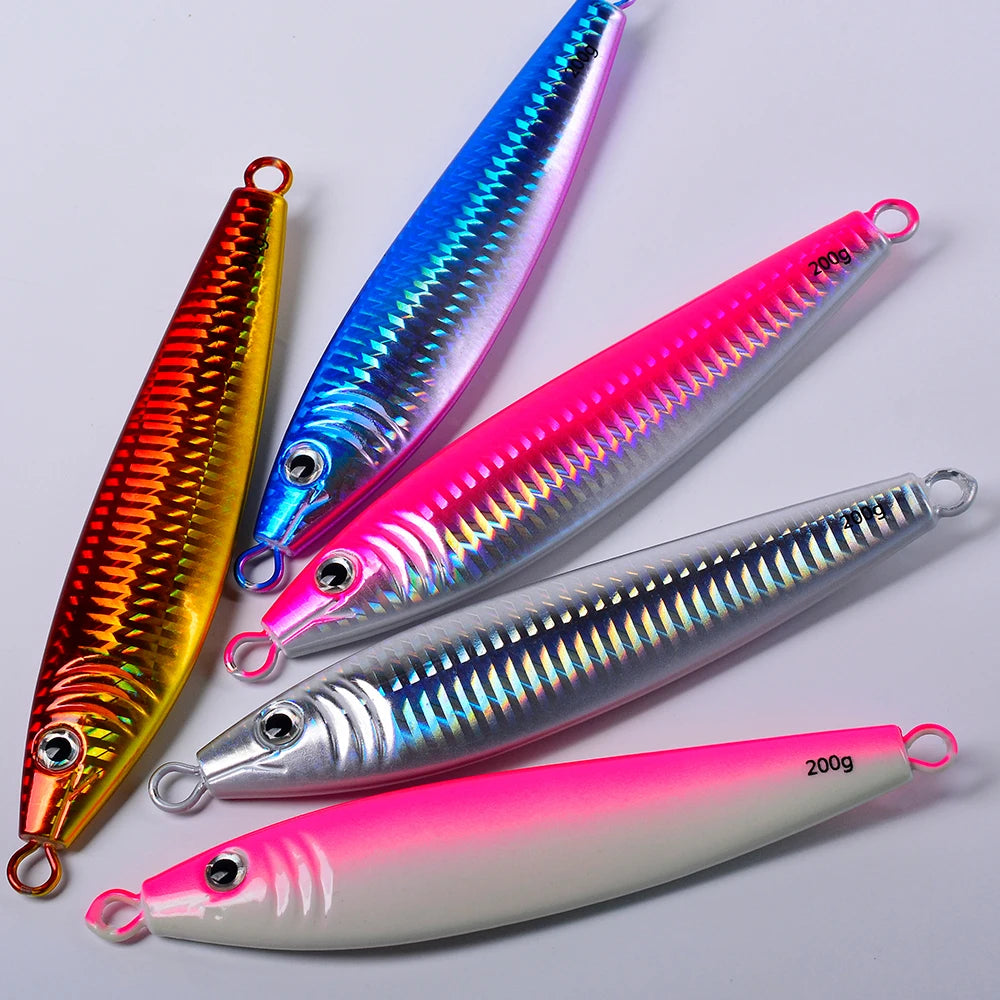 Proberos 20g-200g Metal Jig 3D Print Shore Trolling Spoon Hard Fishing Lure 1PC Artificial Laser Body Shiny Luminous Tackles