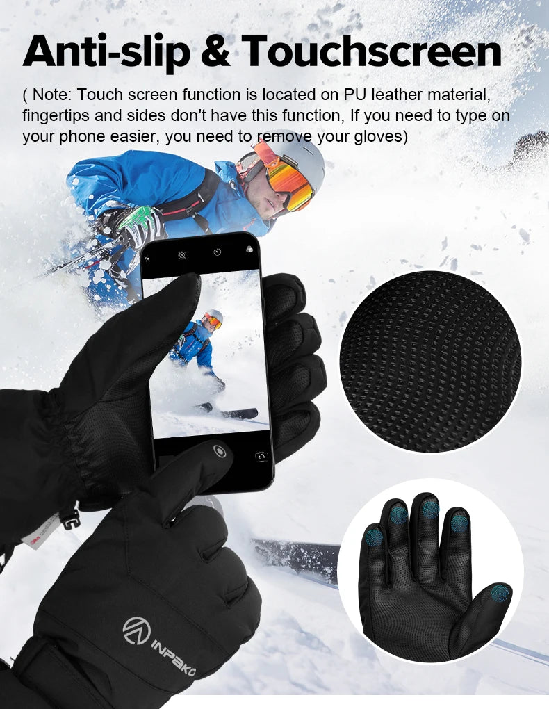 INPAKO thickened men's and women's professional ski gloves windproof winter warm snow gloves snowmobile five-finger gloves