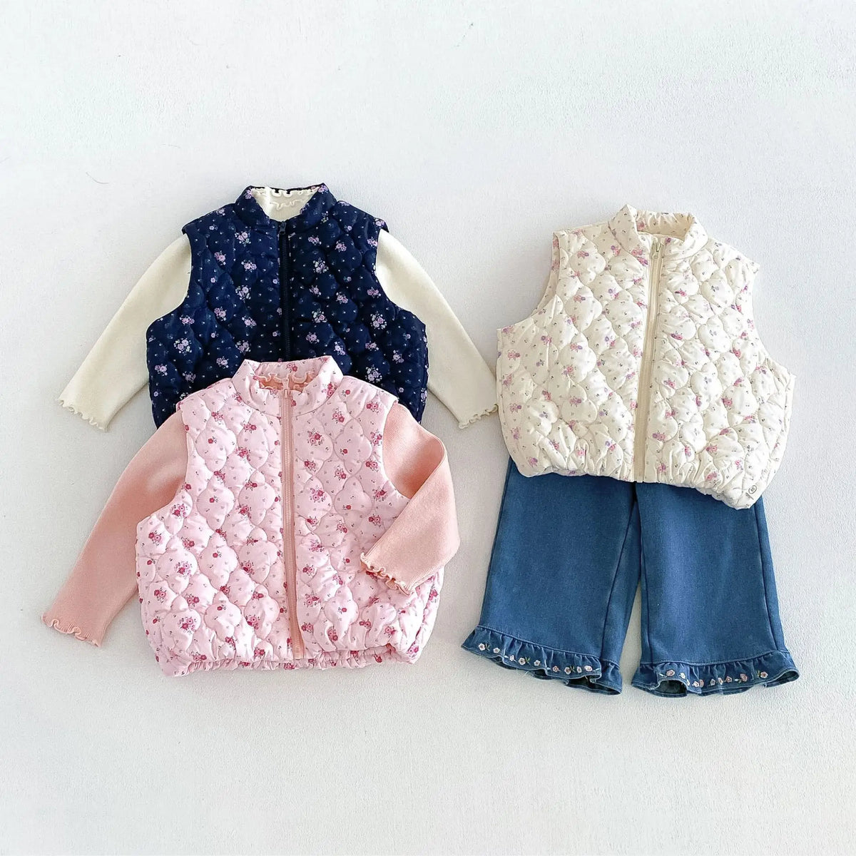 2026 New Winter Girls Quilted Floral Padded Vest | Thick Cotton Gilet | Cute Warm Outwear