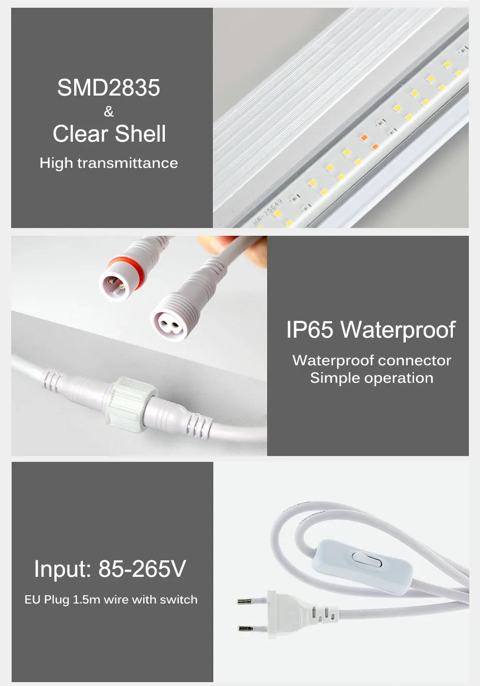 AC85- 265V SMD 2835 Chip T8 Full Spectrum LED Grow Tube Suitable for Plants Fruit Trees Succulents Veg and Bloom LED Grow Light