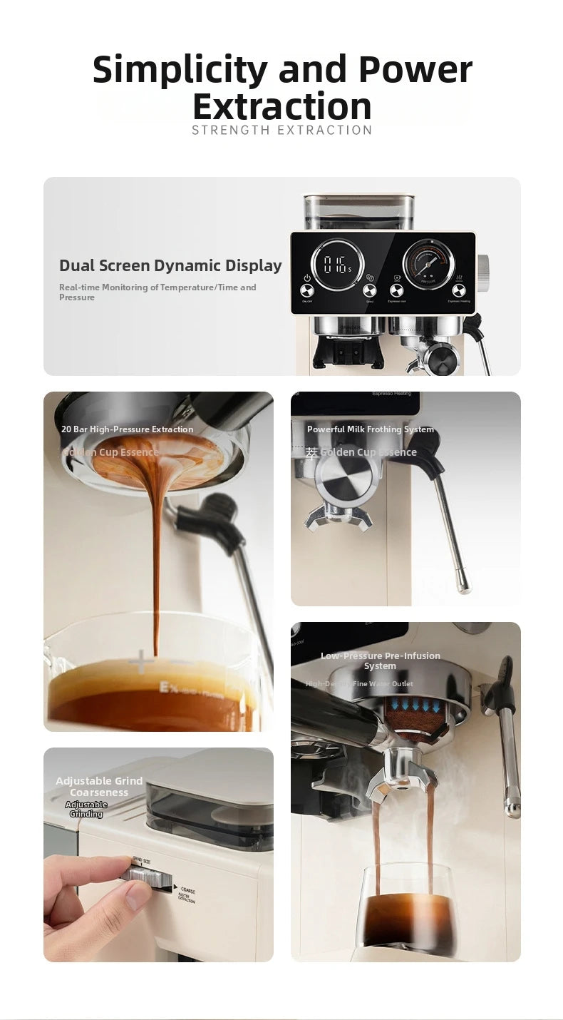 20Bar Semi-Auto Espresso Machine Smart Touch Control with Built-in Grinder, Cold/Hot Brew, Milk Frother for Home/Office