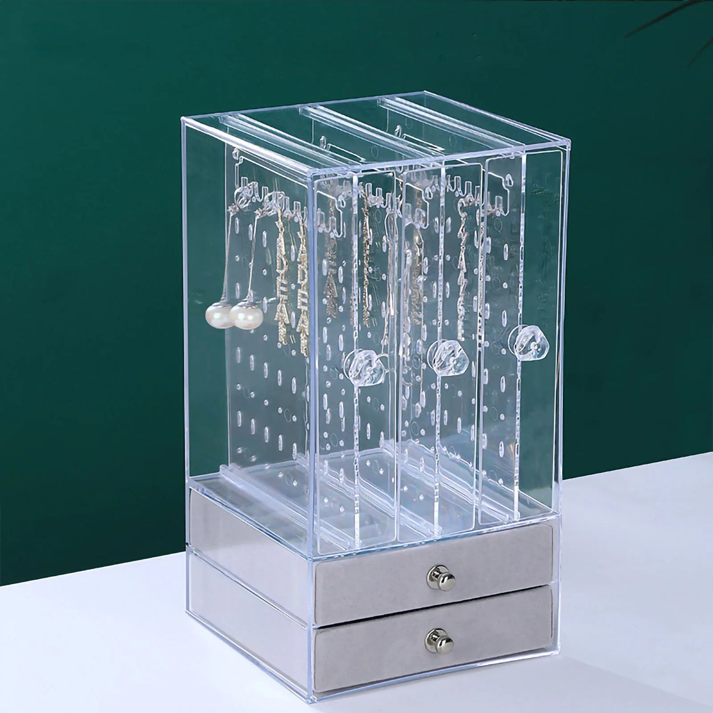 Hanging Jewelry Organizer Box Clear Display Stand with Drawers for Earring Rings Necklace Hanging Jewelry Organizer Box