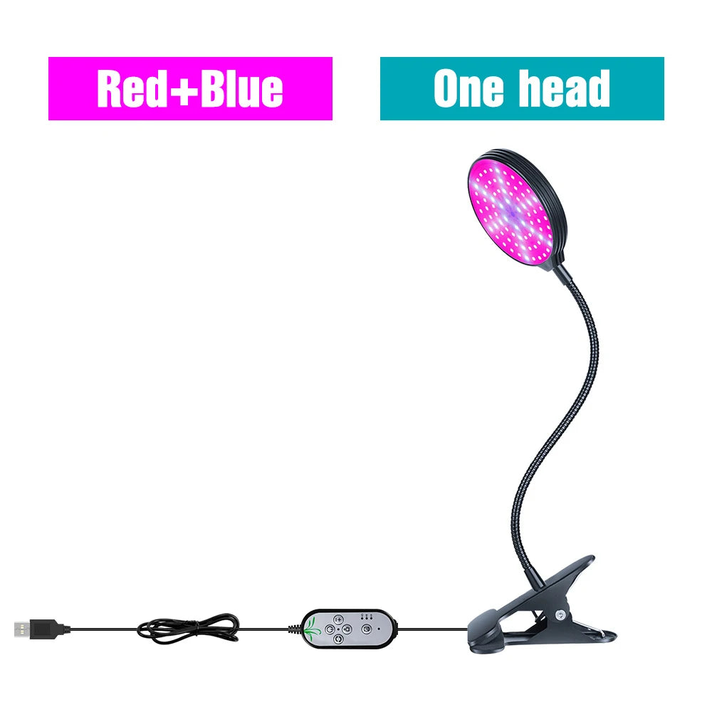 LED Grow Light Full Spectrum Dimmable With Timing Auto On/Off USB 5V Waterproof Plant Hydroponics Cultivation Lamp 1/2/3/4 Heads