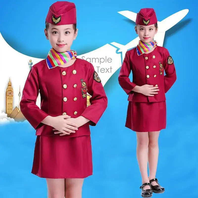 Halloween Pilot Cosplay Costumes For Kids Boys Birthday Gift Girls Flight Attendant Fancy Dress Military Performance Uniform