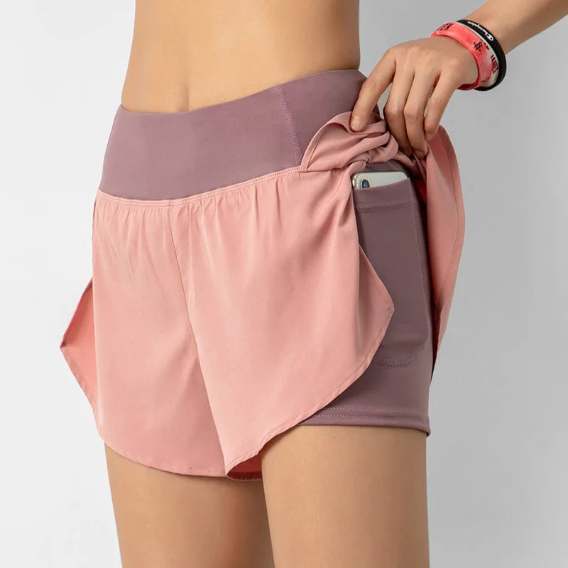 Hot New Sport Shorts Women Sportswear Double-deck Running Shorts Yoga Bottoms Summer Gym Fitness Training Jogging Short Pants