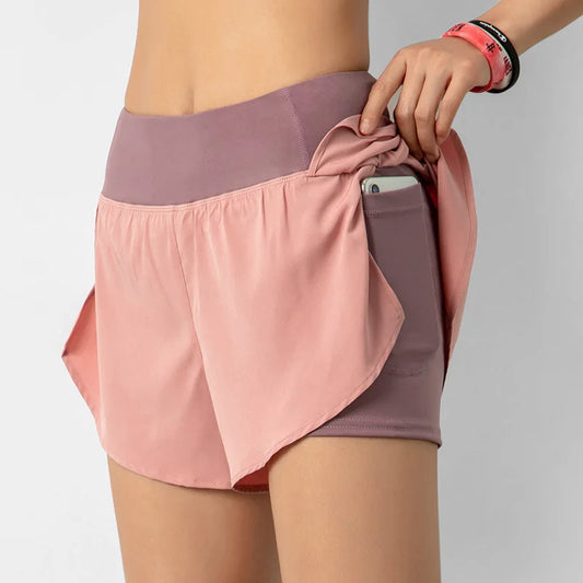 Hot New Sport Shorts Women Sportswear Double-deck Running Shorts Yoga Bottoms Summer Gym Fitness Training Jogging Short Pants