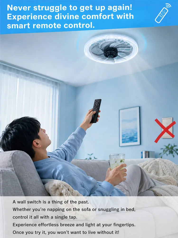 Led Fan Light Smart Remote Control Ceiling Fan With Light E27 For Living Room Converter Base Dimmable 4 Adjustable Wind Speed