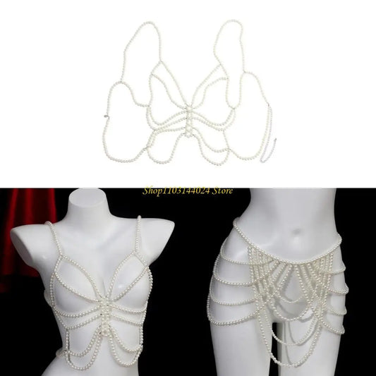 Modern Faux Pearls Body Necklace for Women Adjustable Strap Shoulder Chain Great for Celebrations and Day to Day Fashion