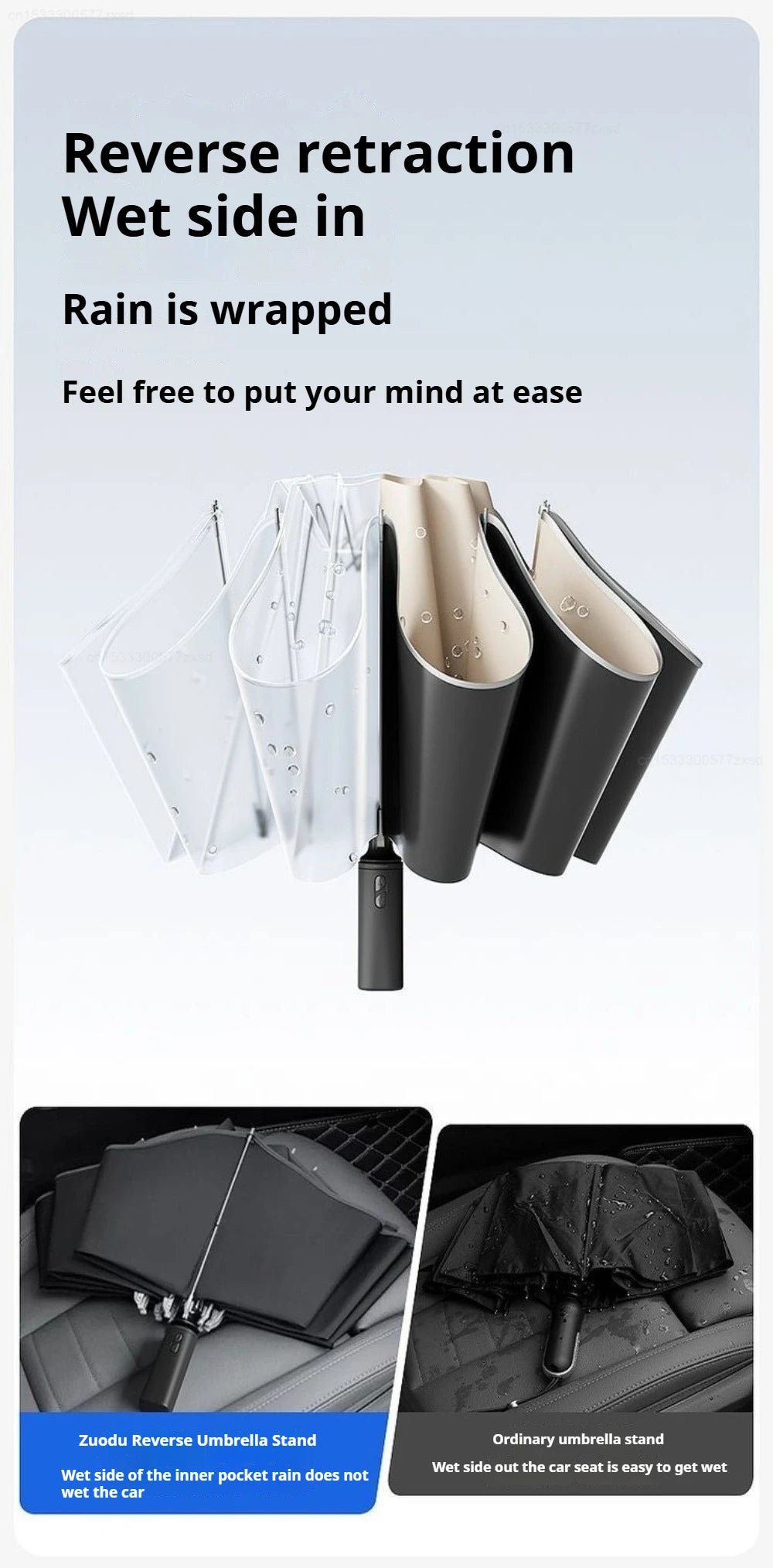ZUODU Intelligent Electric Reverse Umbrella Fully Automatic Reinforcement Thickened Durable Rainproof Sunscreen Dual Use