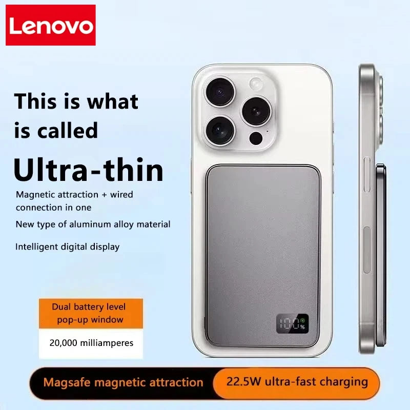 Lenovo 30000mah High-capacity Magnetic Wireless Fastcharging Powerbank Lightweight Portable For Air Travel With External Battery