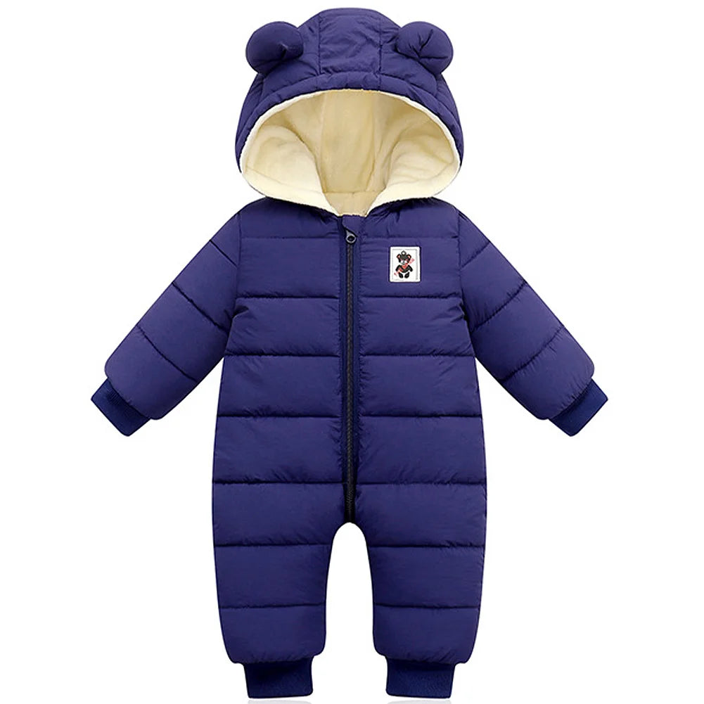 Toddlers Thick Snowsuit,Newborns Fleece Romper with Hood,Boys Girls Ski Wear,Warm Down Jumpsuit,Kids Winter Jumpsuit for 6-24M
