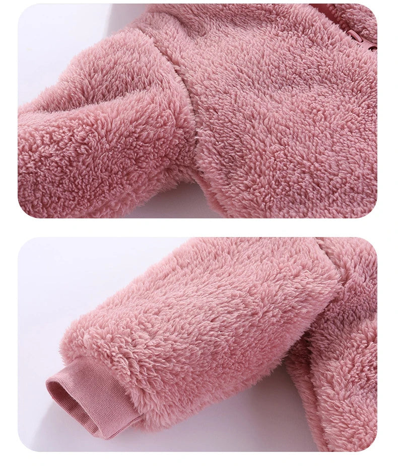 Baby Boy Clothes Cute Plush Bear Baby Rompers Autumn Winter Keep Warm Hooded Infant Girls Overall Jumpsuit Newborn Romper 0-18M