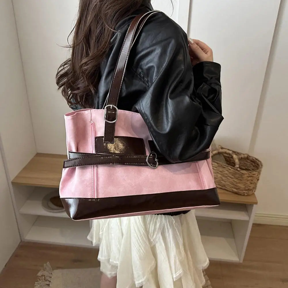 Retro Belt Buckle Underarm Shoulder Bag Women Large Capacity Commuter Tote Bag Vintage Casual Handbag Female Purse