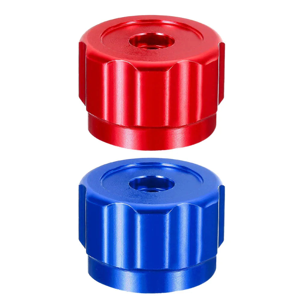 2Pcs Round Wheel Handle Faucet Handles Manifold Gauges Knob Aluminum Alloy Red Blue 34mm Diameter 6.6mm Square Mounting Hole