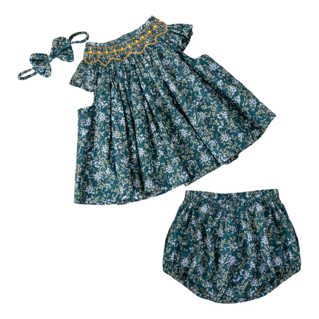 Infant Girls Summer Daily Floral 3PCS Sets Smocked Top with Shorts and Headband Infant Cotton Cute Clothes Toddler Outfit