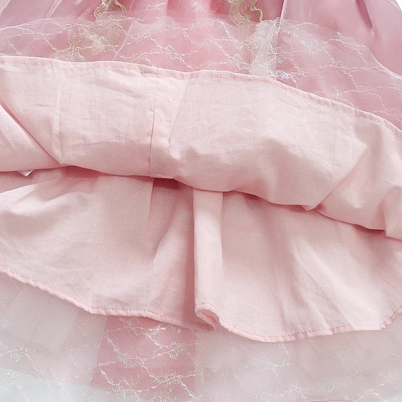 Kids Pink Aurora Princess Lolita Dress Halloween Costume Girl Sleeping Beauty Princess Cosplay Birthday Party Dresses for 2-12Y