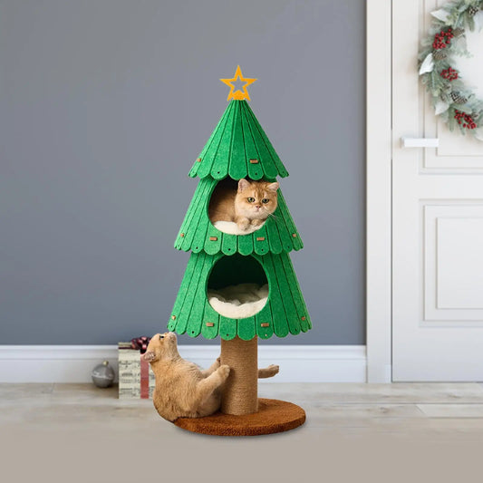 Christmas Cat Tree Tower Cozy Hideaway Grind Claws Stable for Indoor Cats