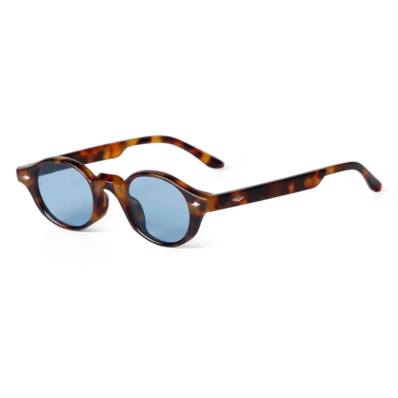 Retro Small Oval Sunglasses Women Brand Design Rivet Blue Tortoise Shell Sun Glasses Outdoor Men Shades Female UV Oculos De Sol