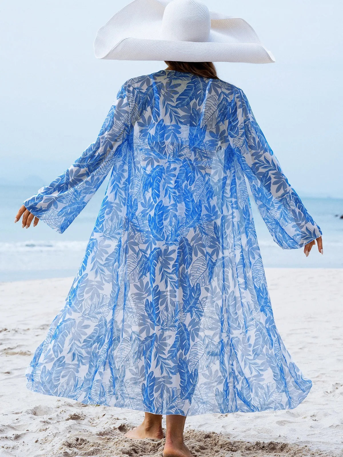Women 3 Pieces Underwire Floral Bikini Set V Neck High Waist Swimsuit With Long Sleeve Kimono Cover Up Beach Bathing Suit