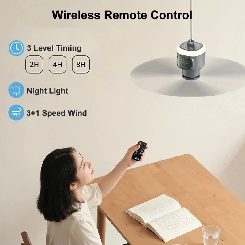 12000mAh Portable Ceiling Fans Outdoor Camping Fan Tent Air Circulator Cooler Rechargeable Electric Fan Remote Control LED Light
