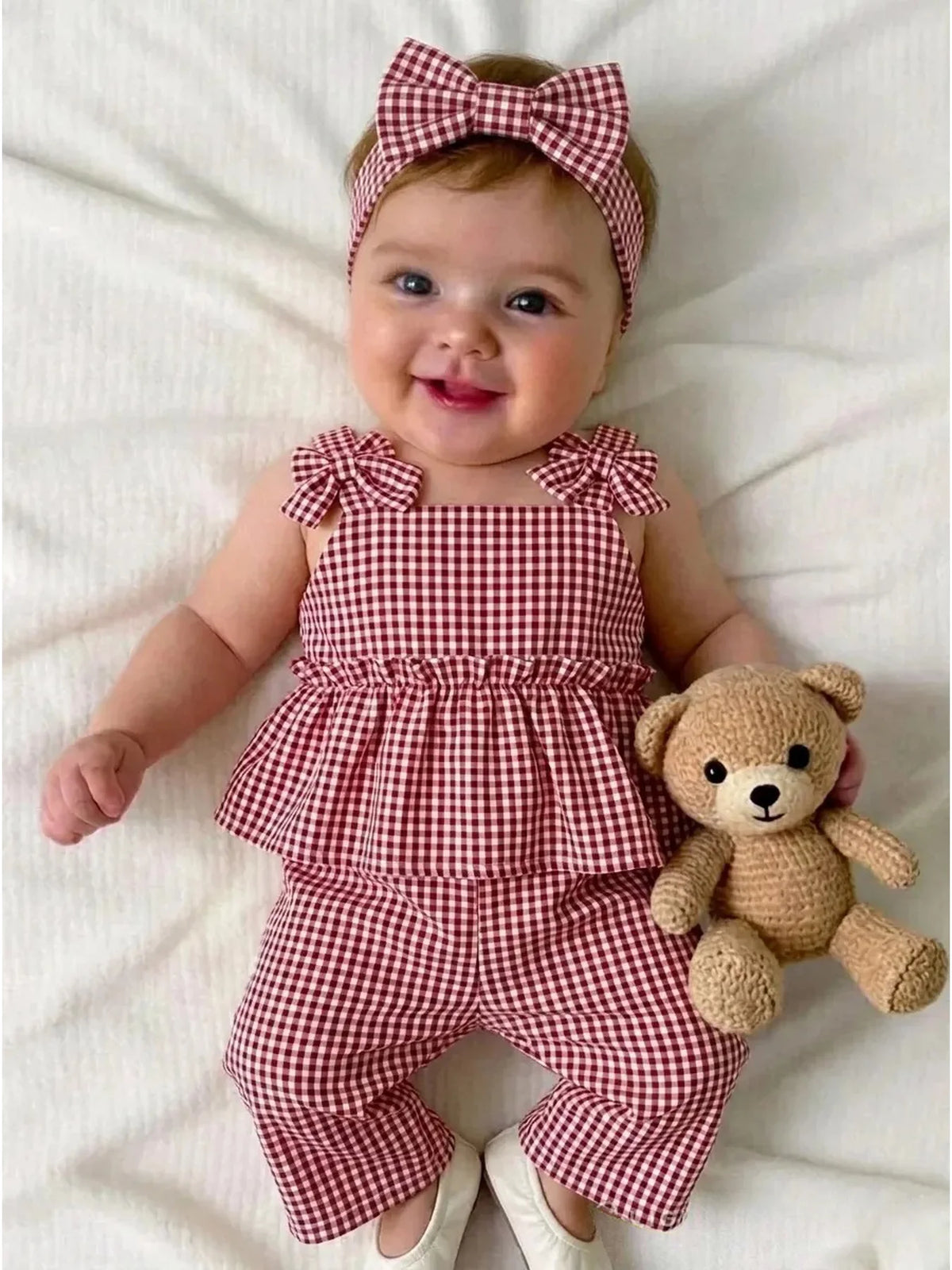 Baby Children's Clothing Set with Thick Shoulder Strap Bow Detail Stripe Color Block Skirt Top And Elastic Waist Striped Pants C