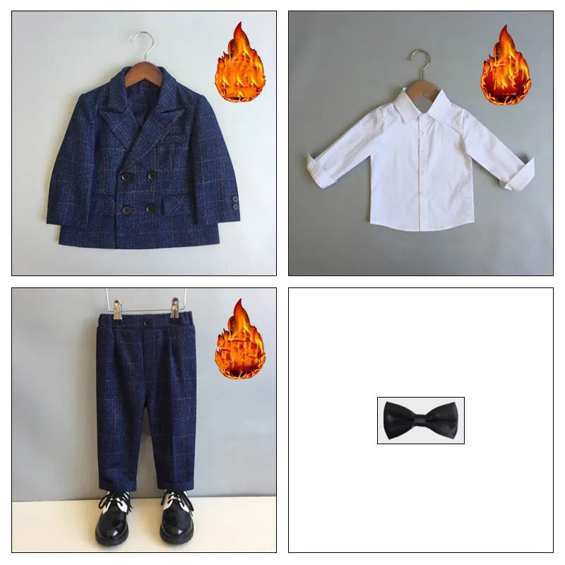 Autumn Winter Children Boys Formal Suit Kids Boys Wedding Suit 1-14Y Teenager Boy Blazer Vest Pant Suit Elegant Boys Kid Costume