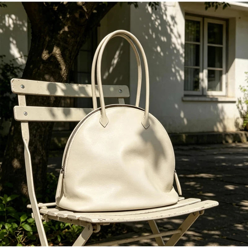 Fashion Luxury Seashell Shoulder Bag Korean Style Solid Color Minimalist Handbag Zippered Large Capacity Soft Leather Tote Bag