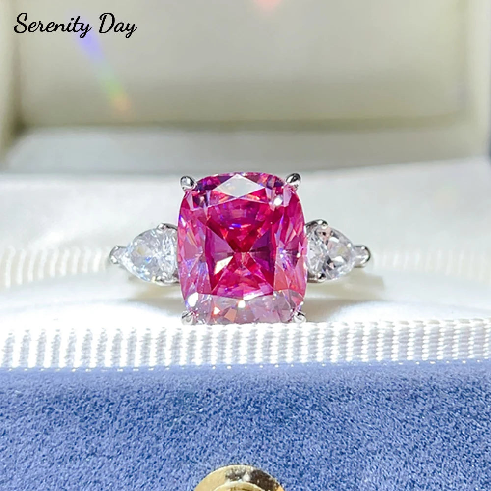 Serenity 5ct Pink Cushion Cut Moissanite Rings for Women Men 100% S925 Sterling Silver Band Jewelry Pillow-shaped Eternity Rings