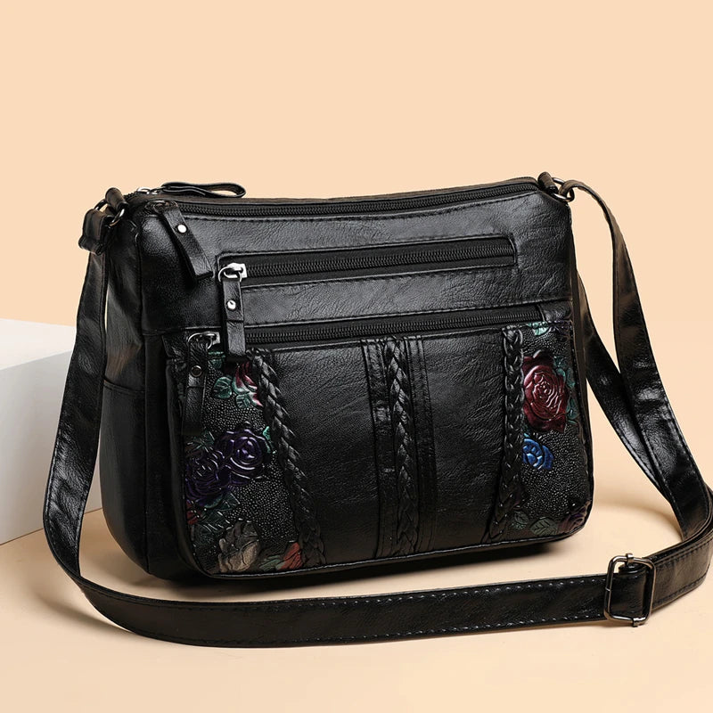 Luxury Soft Leather Women Messenger Shoulder Handbags and Purses Flowers Multi-pocket Crossbody Mommy Bag Ladies Sac 2022 New