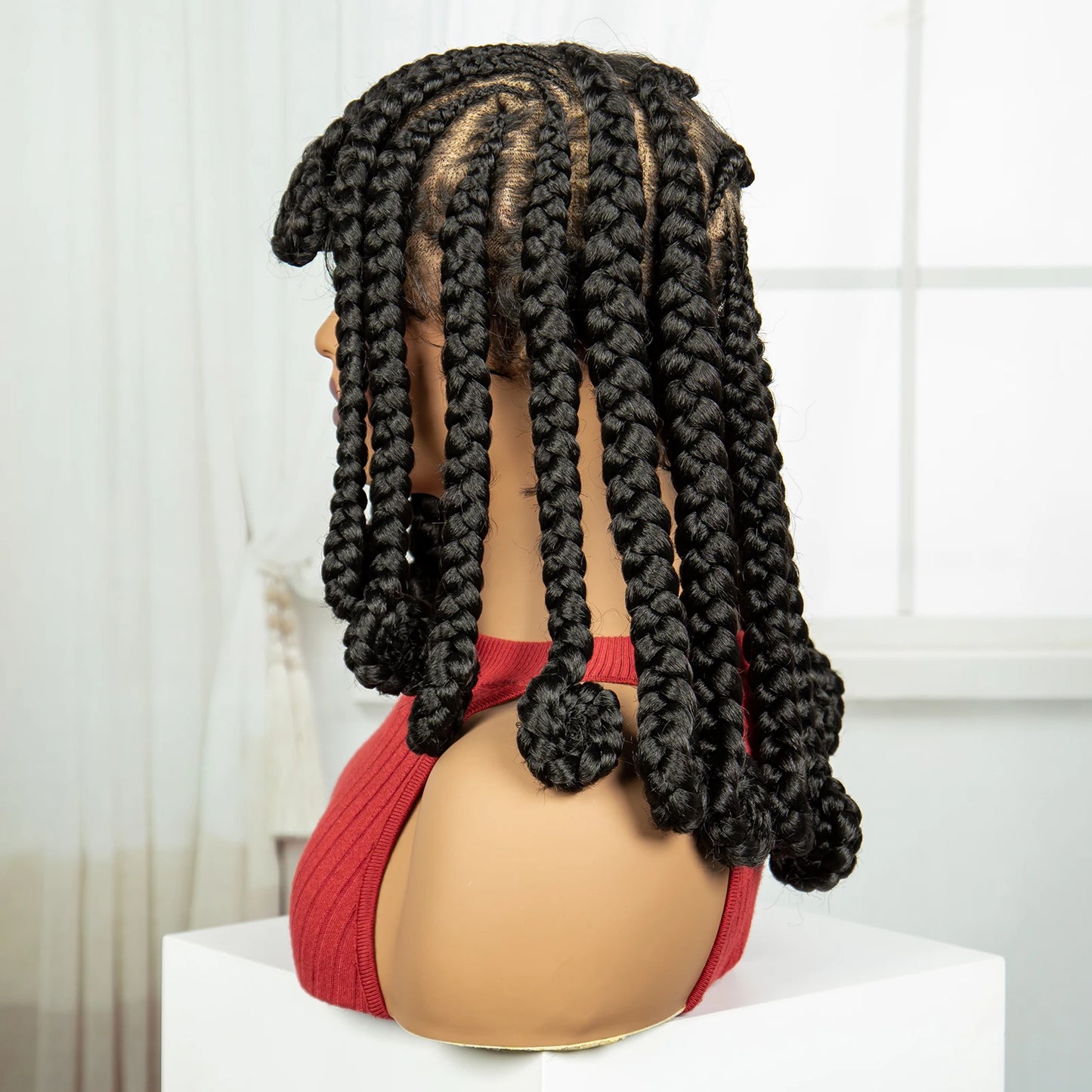 Synthetic Full Lace Bantu Braids Wig with Baby Hair 14Inch Natural Lace Front Braided Wig Handmade Cornrow Braid for Black Women