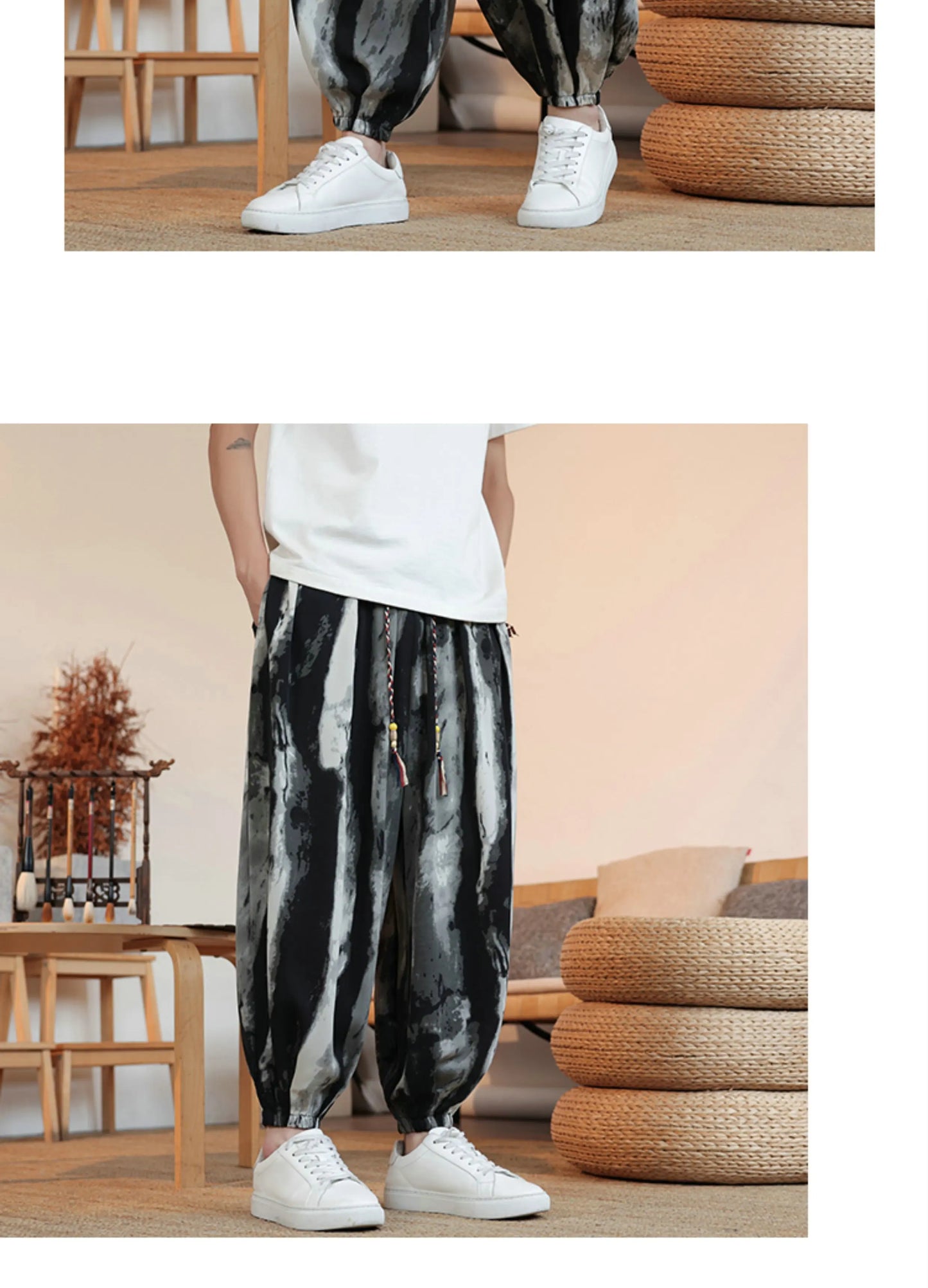 Summer Men Wide-leg Pants Male Retro Harem Pants Mens Hiphop Streetwear Harajuku Style Casual Pants Women Jogging Trousers