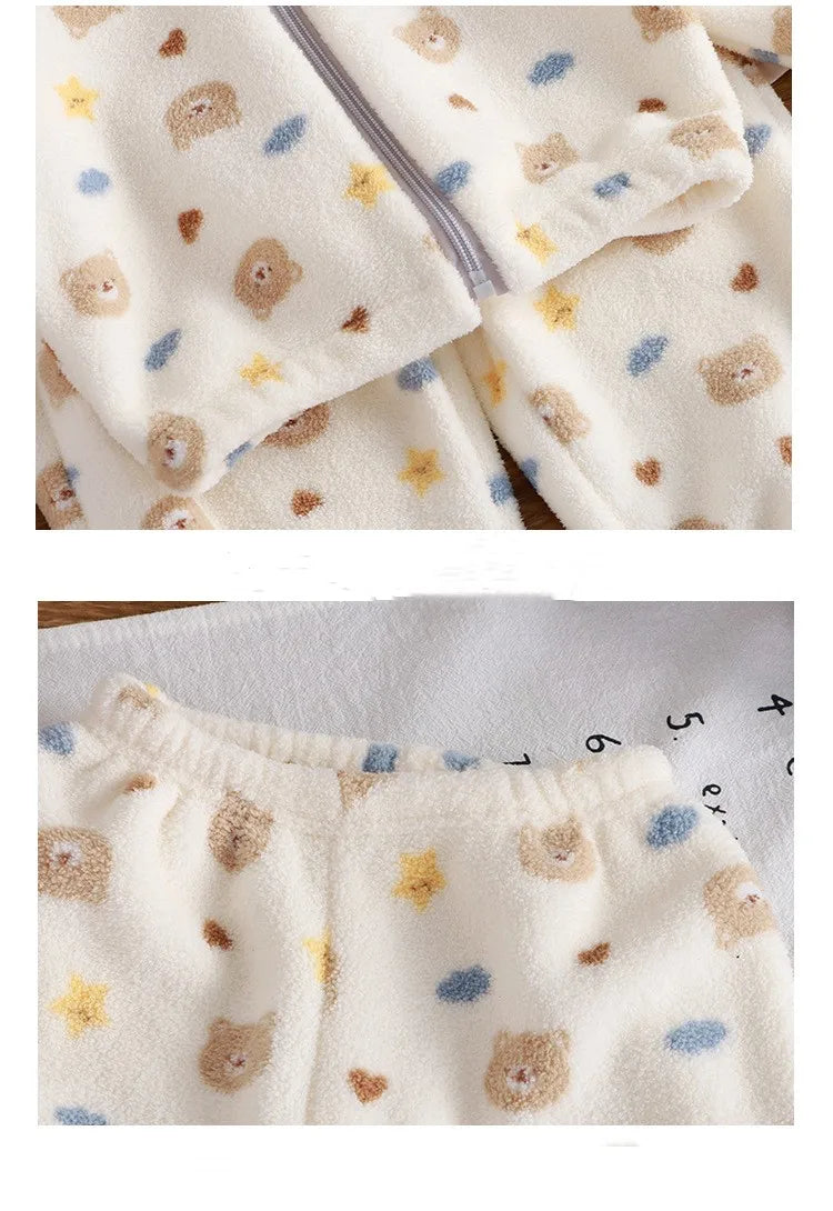 Toddler Baby Autumn and Winter Plus Velvet Thickened Set Cartoon Children's Home Clothes Shaking and Brushed Children's Set