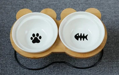 Ceramic Cat Bowl Cat Food Feeder Dog Bowls Drinking Water Bowl Cervical Protection Pet Supplies Ceramic Double Cat Bowls